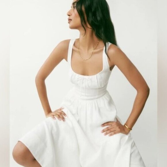 NEW Reformation Balia Linen Sleeveless Midi Dress in White | US 0 UK 4 - Picture 3 of 14